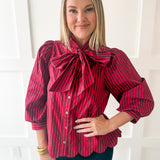 Bow Striped Top - Red Brown