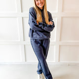 Contrast Satin Top & Pant Set - Navy