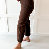 Soft washed wide leg pants- Brown