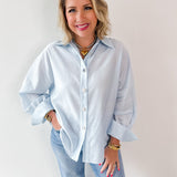 Light Blue Satin Button Long Shirt