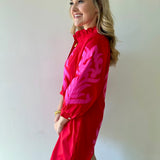 Ruffle Neck Two Tone Dress