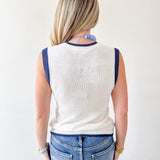 Round Neck 'fish' Knit Vest- Cream