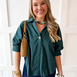 V Neck Collared Shirt - Green