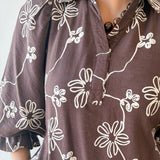 Floral Print Puff Sleeve Dress- Brown