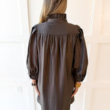 Silky High Neck Long Sleeved Dress - Espresso