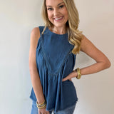 Tencel Round Neck Shirred Top