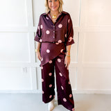 Polka Dot Overlay Pants- Burgandy