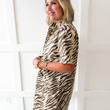 Animal Print Shirt Dress - Ecru Combo