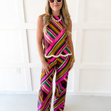 Multi Striped Fringe Top and Pant Set