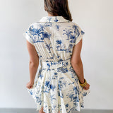 Button Down Belted Dress- Ivory/Navy