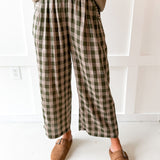 Checkered High Waist Wide Leg Pants- Olive