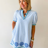 Embroidery Shell Gingham Shift Dress