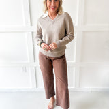 Ribbed Knit Sweater - Beige / Cream