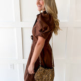 Pull Waist Pleated Mini Dress - Chocolate