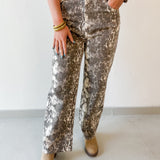 Snake Print Cropped Wide Leg Pants- Ecru