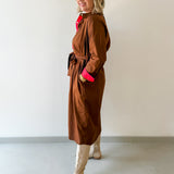 Tie Waist Accent Detail Dress - Brown