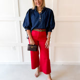 Denim High Neck Shirt Top- Dark Denim