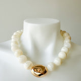 Marble Stone Ball & Accent Necklace Ivory