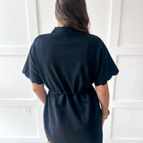 Self Tie Scallop Details Dress - Black