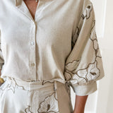Lapel Embroidered Puff Sleeve Top- Ivory
