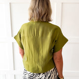 Short Sleeve Collared Top- Olive