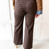 Check Print Straight Leg Pants- Brown