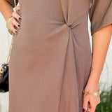 Dolman Sleeve Textured Knit Midi Dress - Mocha
