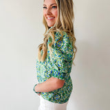 Puff Sleeve Ruffle Neck Top - Green