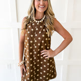 Polka Dot Mini Dress - Mocha Mouse