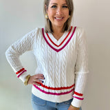 Contrast Stripe Cable Knit Sweater