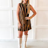 Tiger Print Knit Sweater Shift Mini Dress