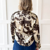 Satin Cow Print Button-up Shirt
