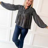 Polka Dot Satin Smocked Blouse