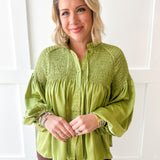 Smocked Satin Top - Teal Leaf