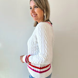 Contrast Stripe Cable Knit Sweater