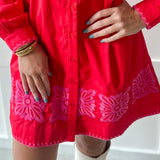 Accent Trim Shift Dress - Red