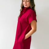 Mini Dress with Hidden Button Placket- Merlot