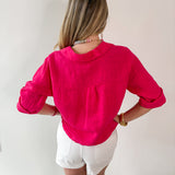 Linen Front Tie Shirt - Raspberry