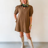 Polka Dot Shift Dress - Brown