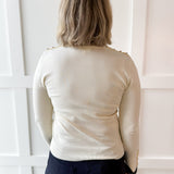 Gold Ball Accent Knit Top - Cream