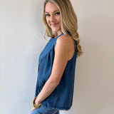 Tencel Round Neck Shirred Top