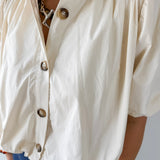 Puff Sleeve Bubble Hem Top - Ecru