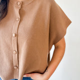 Lightweight Half Sleeve Knit Top - Camel