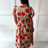 Poppy Print Puff Sleeve Dress - Ecru