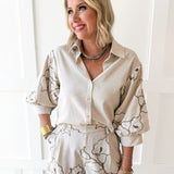 Lapel Embroidered Puff Sleeve Top- Ivory