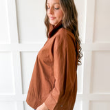 Lapel Collar Poplin Top - Brown