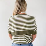 Striped Knit Top with Overlay - Olive