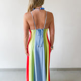 Sky Linen Multi-stripe Midi Dress