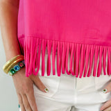 Fringe Hem Sleeveless Top - Pink