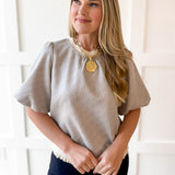 Ribbed Knit Pleather Top -Cream